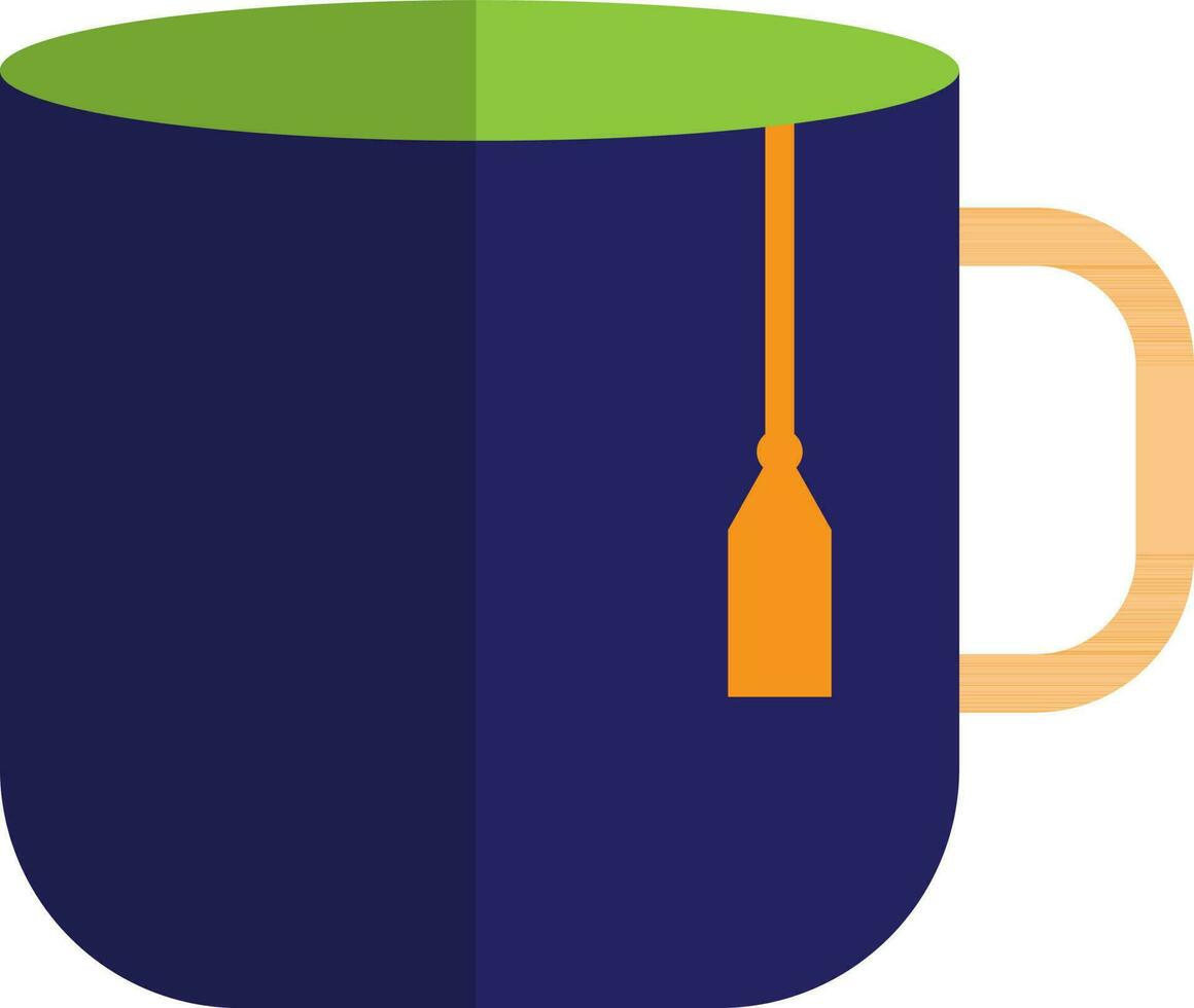 Orange tea bag in blue and green mug. vector