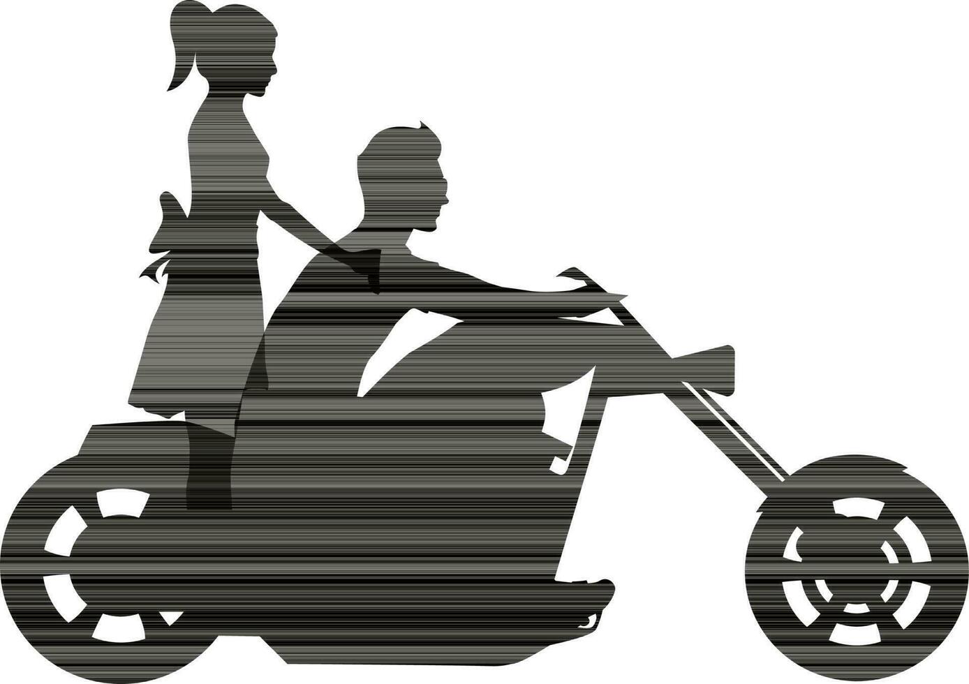 Silhouette couple ride motorcycle. vector