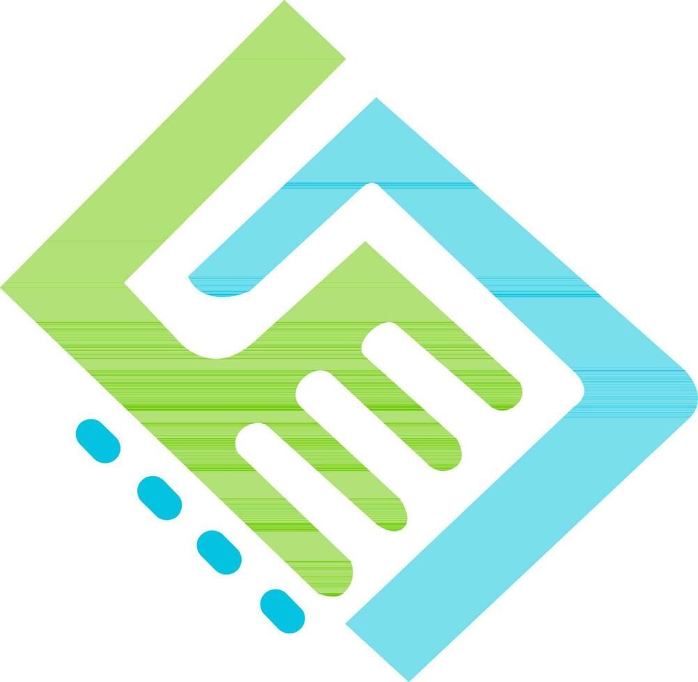 Abstract design of hand in blue and green holding together. vector