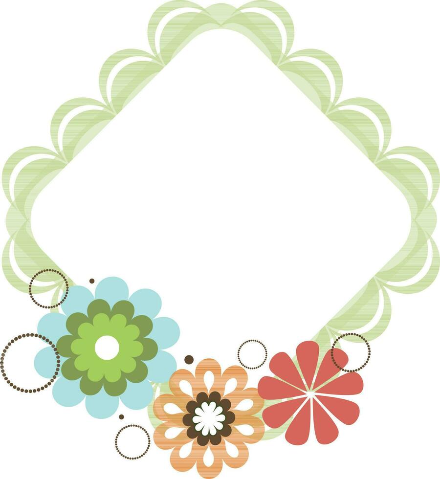 Rhombus shape frame decorated with colorful flowers. vector