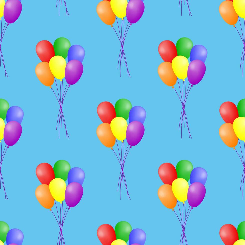 sin costura modelo con vistoso globos flotante en un azul antecedentes. alegre diseño para fiesta decoración, tela, fondo de pantalla o envase papel. vector ilustración.