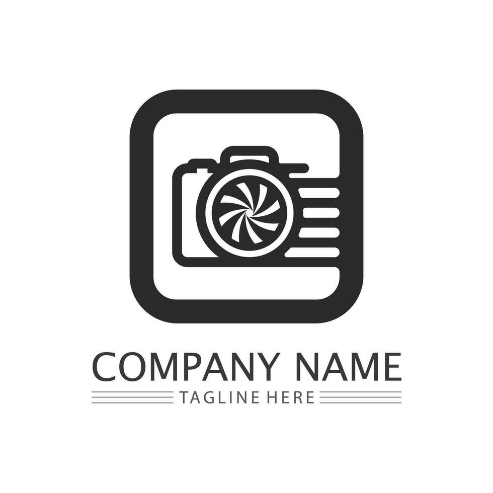 photography camera logo icon vector design template isolated on black background