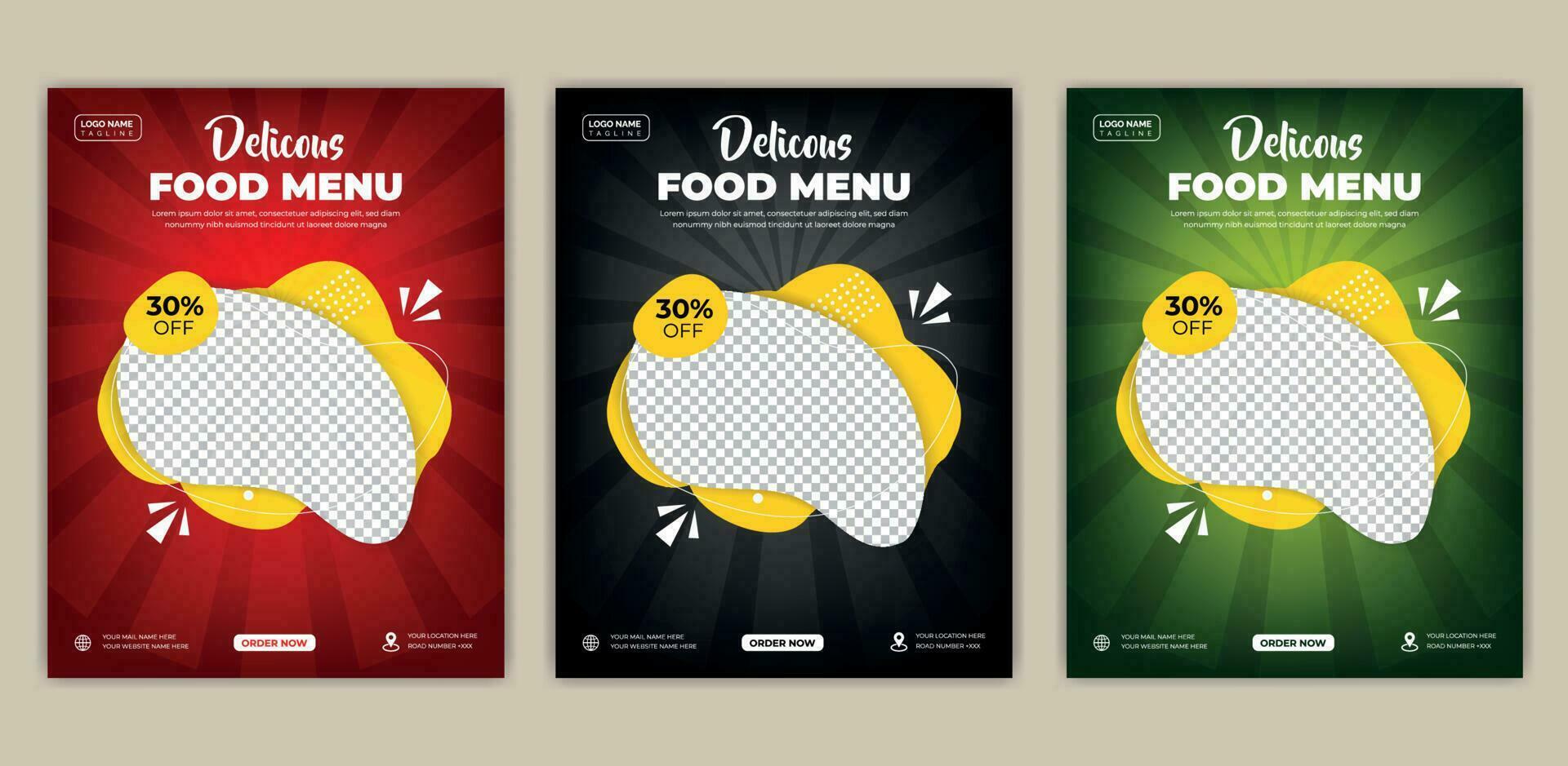 Fast Food Flyer Design Template cooking, cafe and restaurant menu, food ordering, junk food. Vector illustration for banner, poster, flyer, cover, menu, brochure