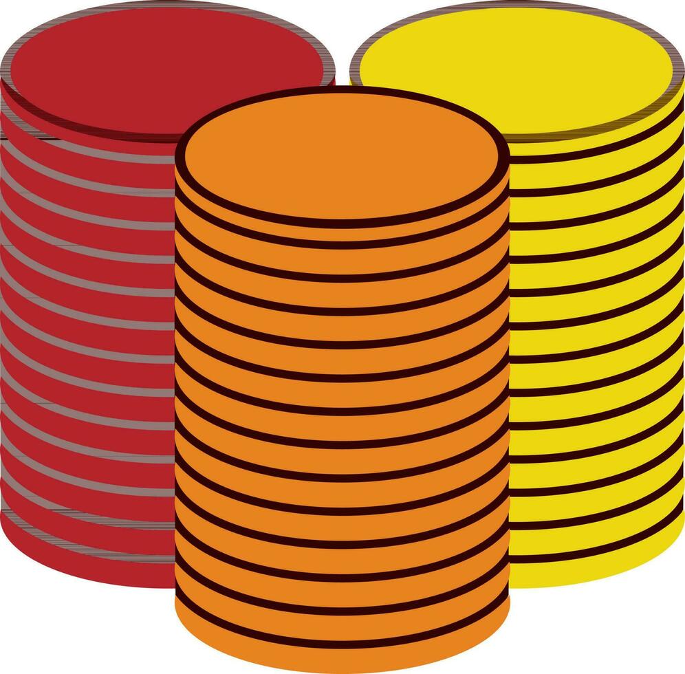 Three cash in stacks of coins. vector