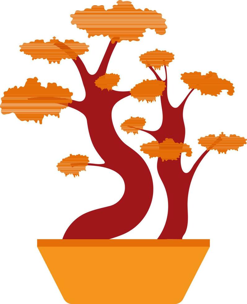 Red bonsai tree on orange pot. vector