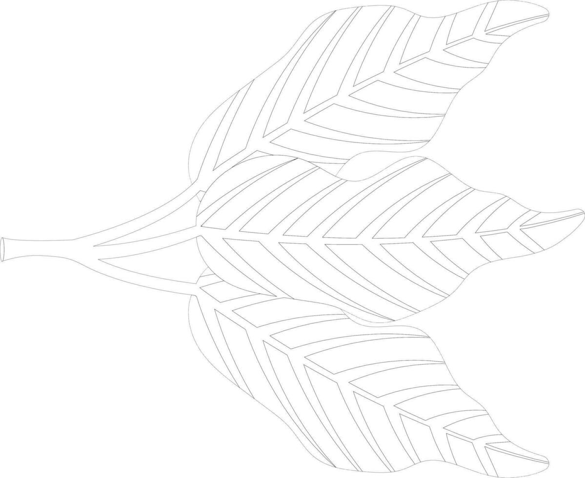 Flat style leaves in black line art. vector