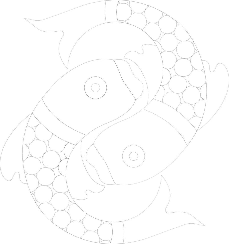 Character of carp fish in black line art. vector