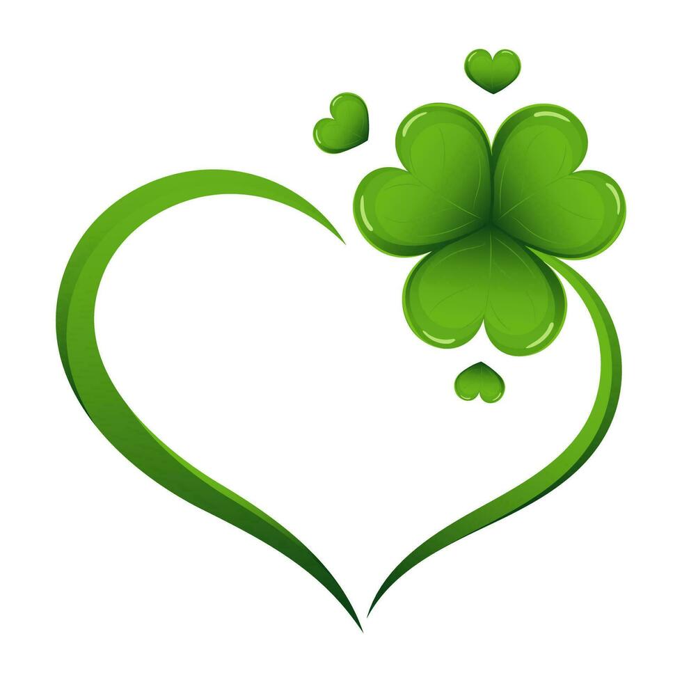 Heart with colorful clover leaf, shamrock. Logo, icon. St. Patrick's day illustration, vector