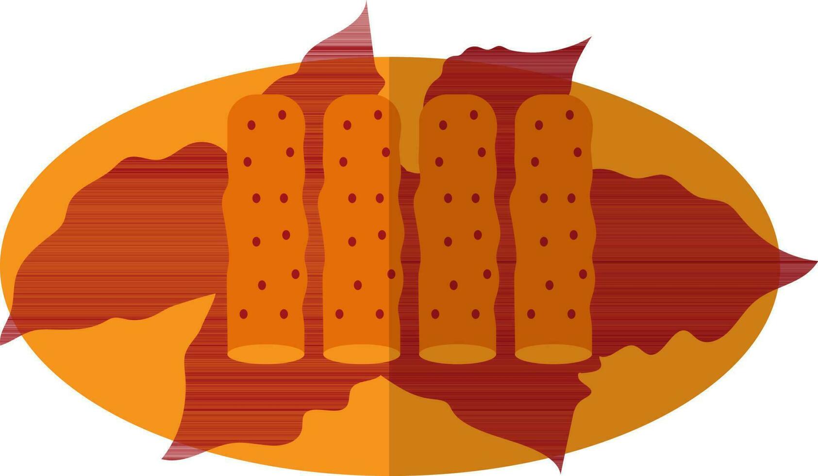 Chinese roll food on orange plate. vector
