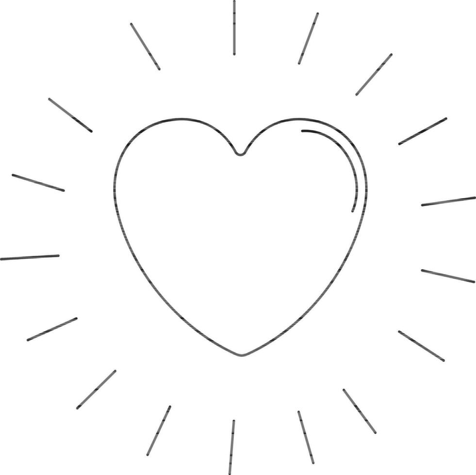 Black line art heart with rays. vector