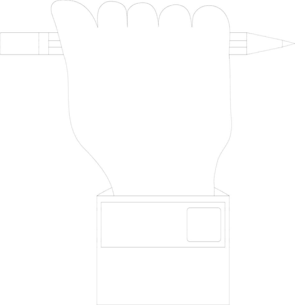 Hand holding pencil in black line art. vector