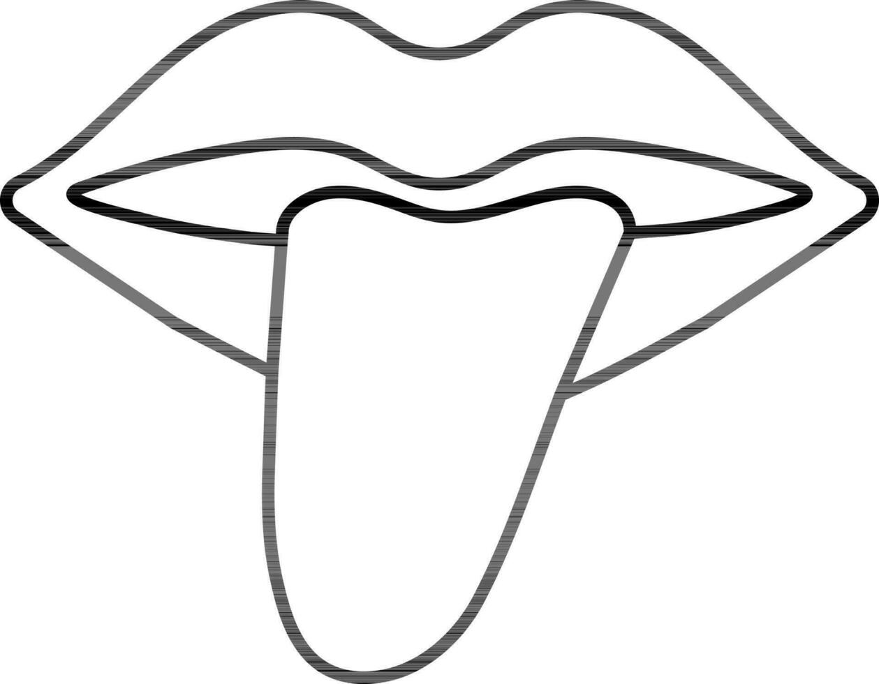 Black line art lips and tongue. vector