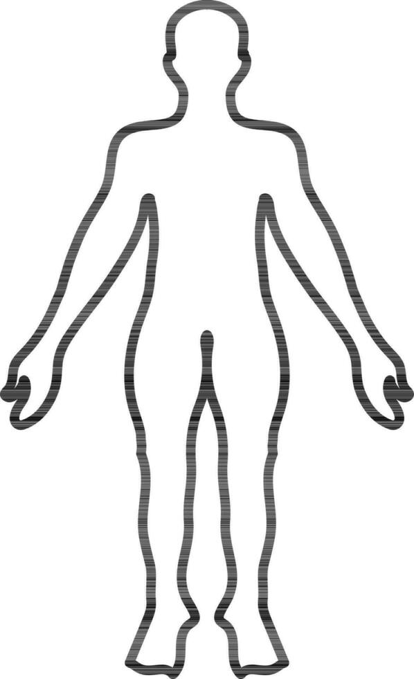 Character of a faceless male body structure in black line art. vector