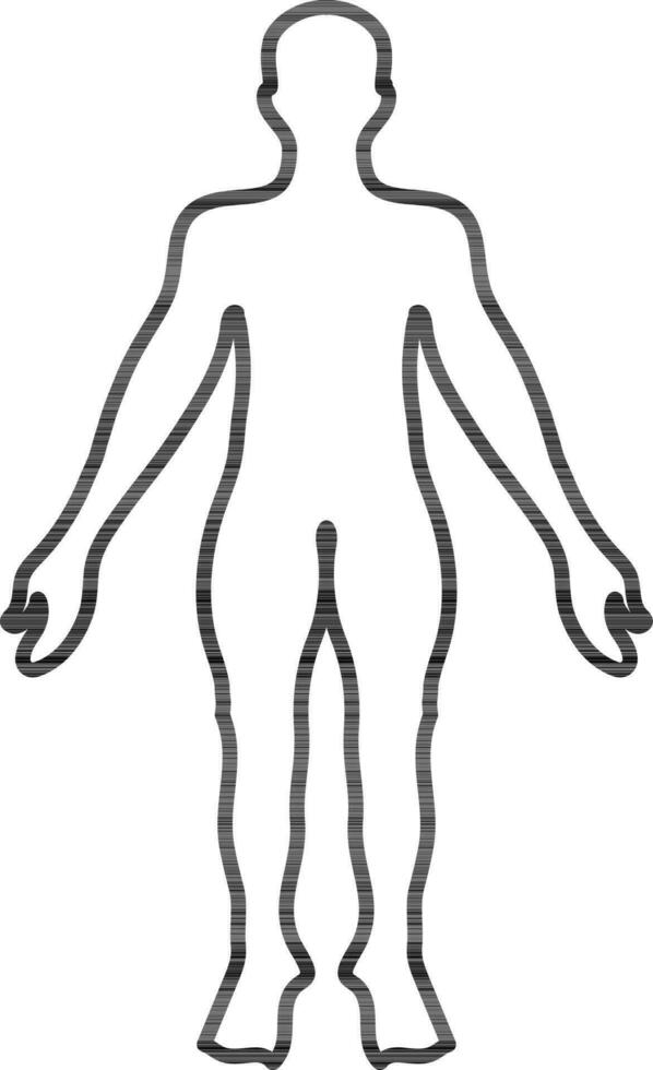 Character of a faceless male body structure in black line art. vector