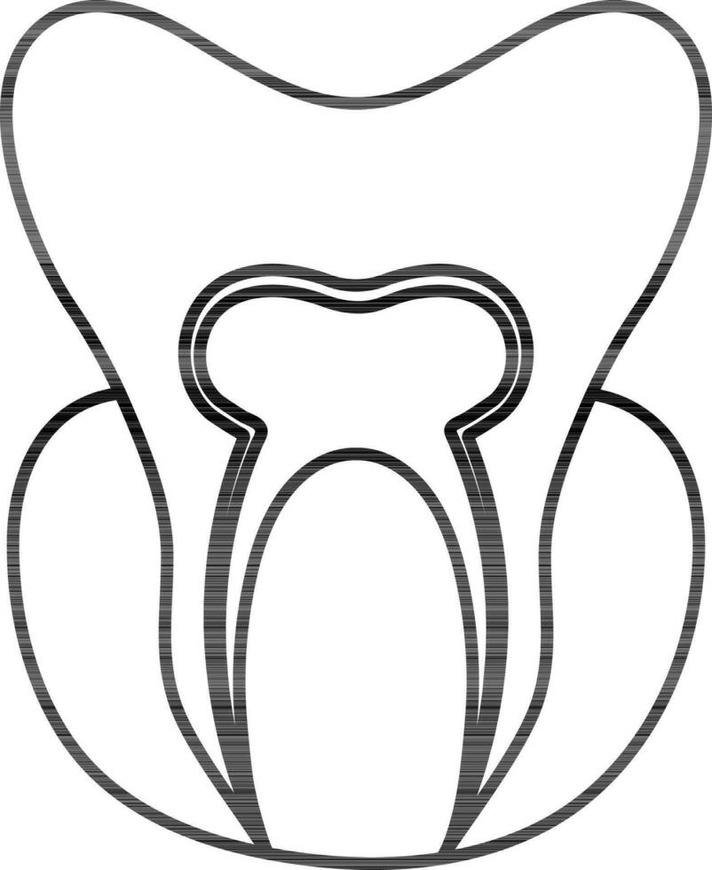 Black line art tooth on white background. vector