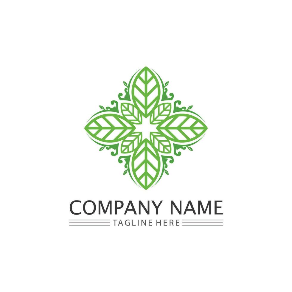 vector de hoja de árbol y concepto amigable de diseño de logotipo verde