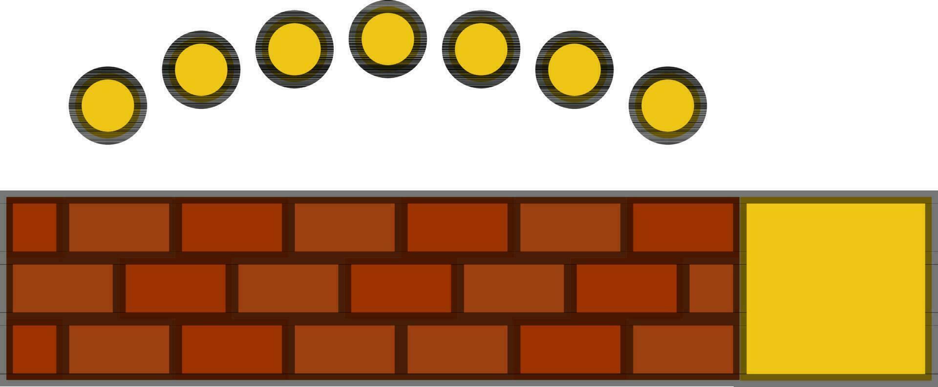 Brown wall with yellow coins. vector