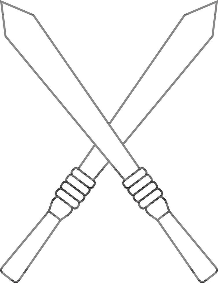 Flat style cross swords in black line art. vector