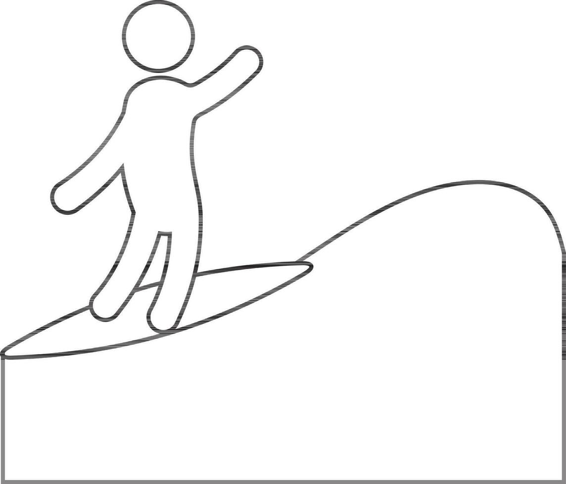 Black line art man climbing in mountain. vector