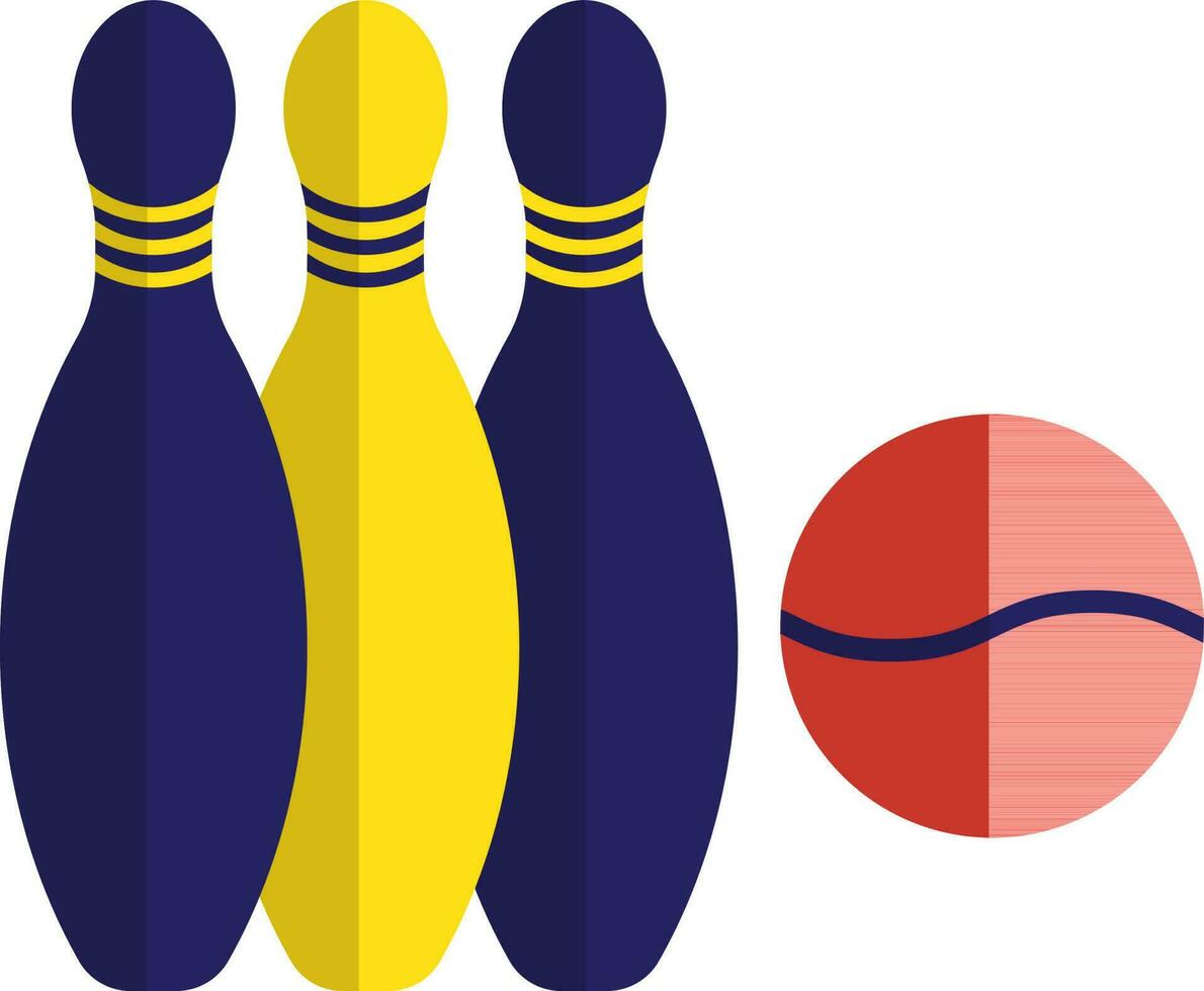 Blue and yellow bowling pin and orange ball. vector