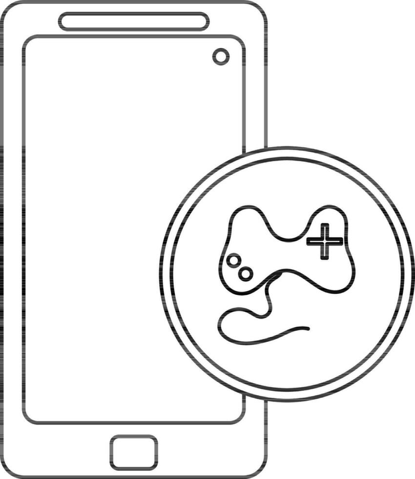 Stroke style of smartphone with game remote icon. vector