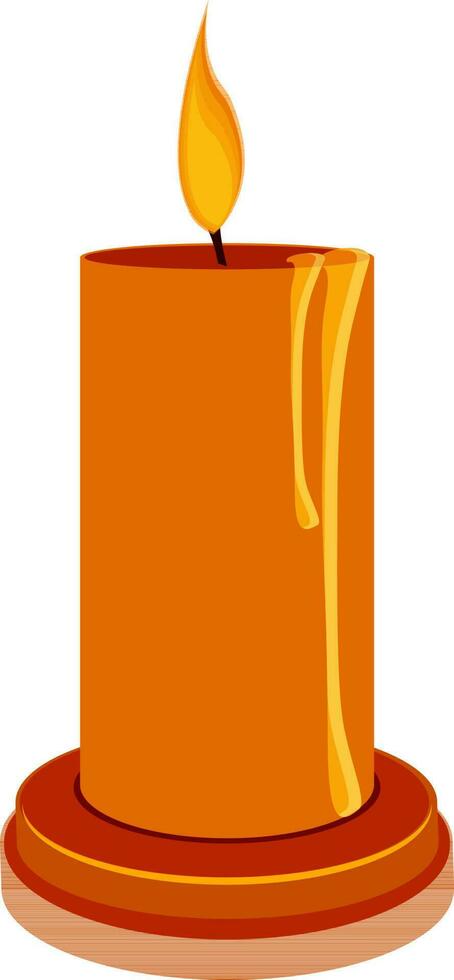 Vector illustration of illuminated candle in brown color.
