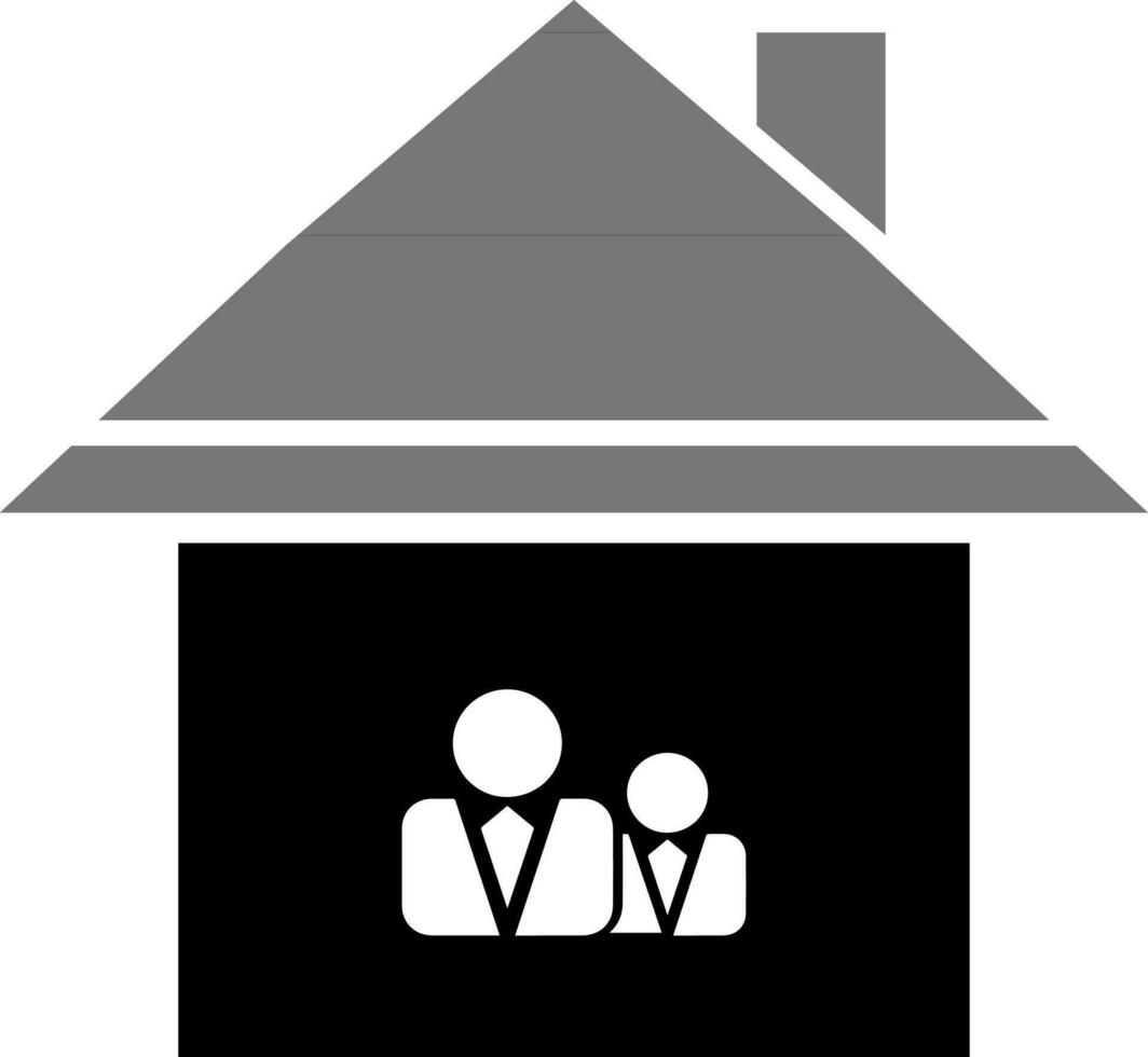 Vector icon of small house with people.