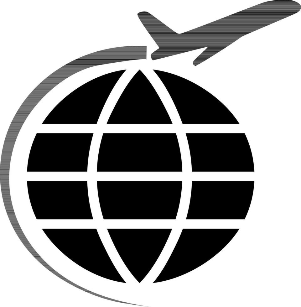 Travel icon with globe and flying plane. vector