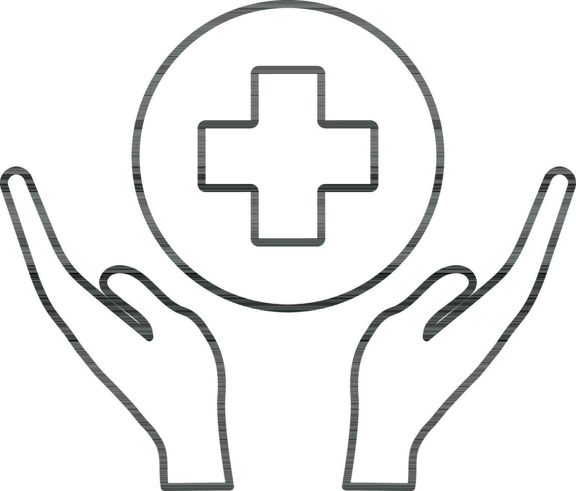 Hand holding plus sign icon for healthcare concept. vector