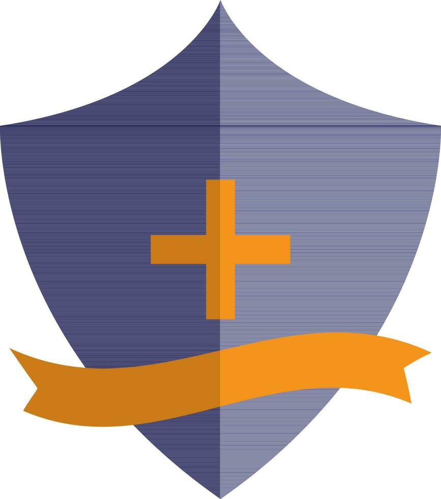 Blue medical shield decorated with orange ribbon. vector