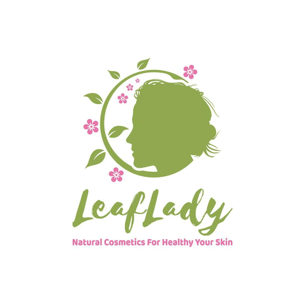 Natural Beauty Flower Woman face logo design, Plant and Woman Face For Natural Cosmetic Brand Symbol vector