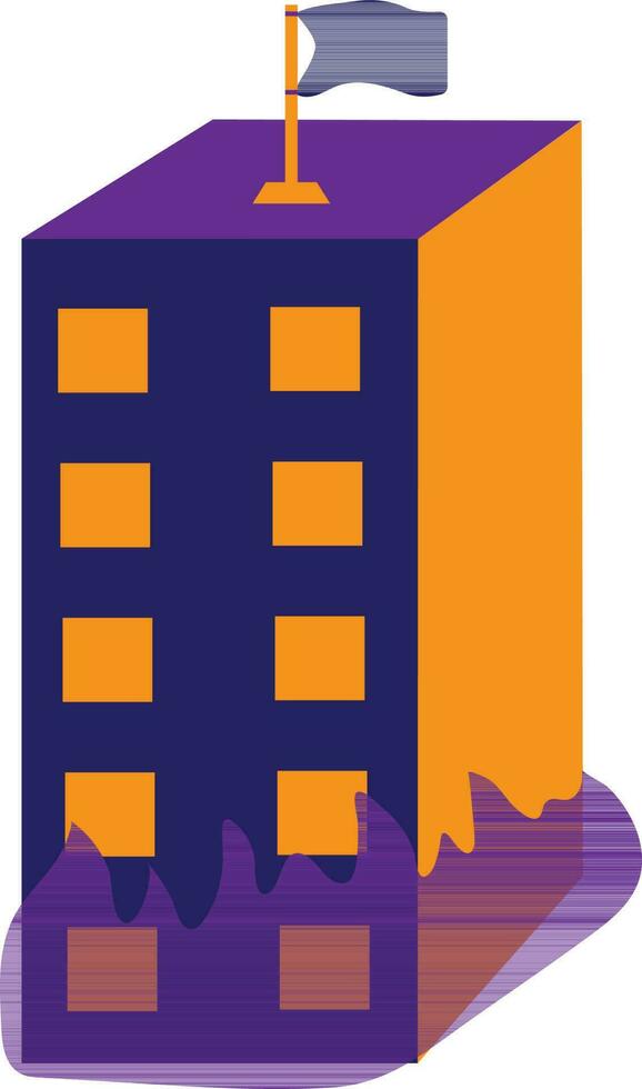 Blue flag on purple and orange burning building. vector