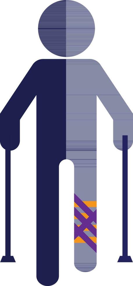 Faceless man of broken leg with blue crutches. vector