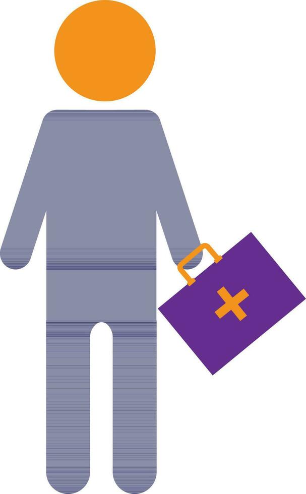 Character of faceless male holding first aid box. vector