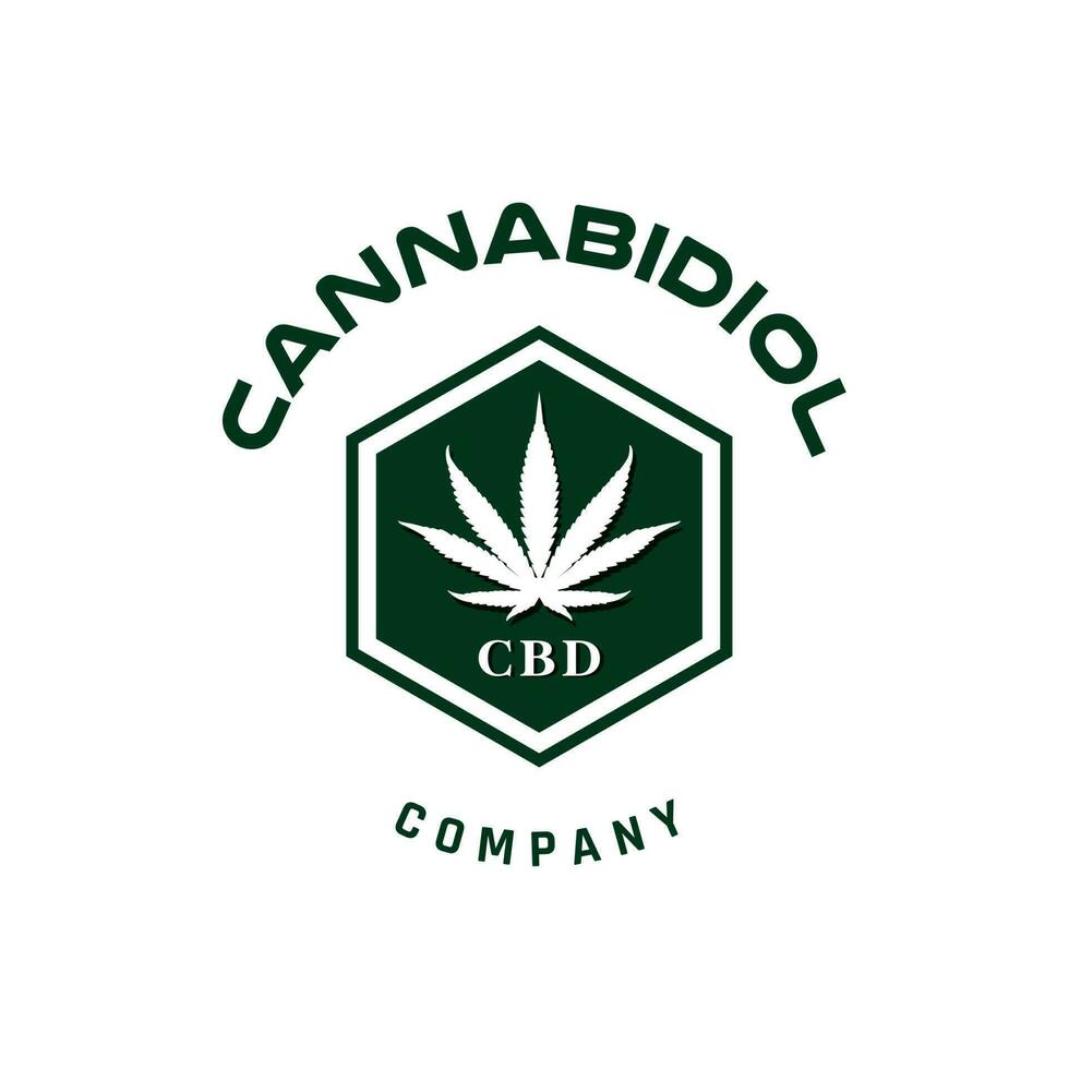 Simple Cannabis Marijuana Logo With Hexagon Shape Vector Design,