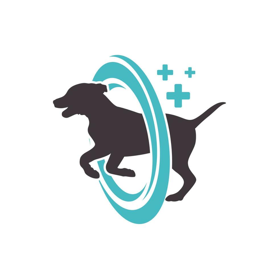 perro silueta y salud circulo para veterinario clínica logo vector