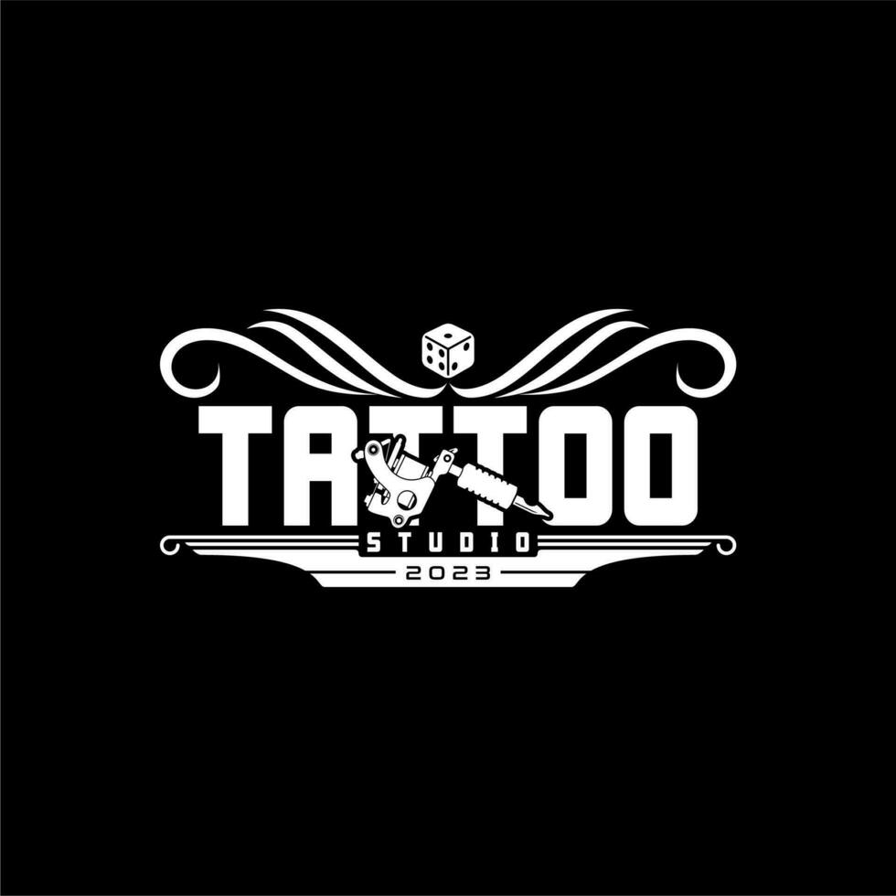 tattoo studio logo templates on black background vector design