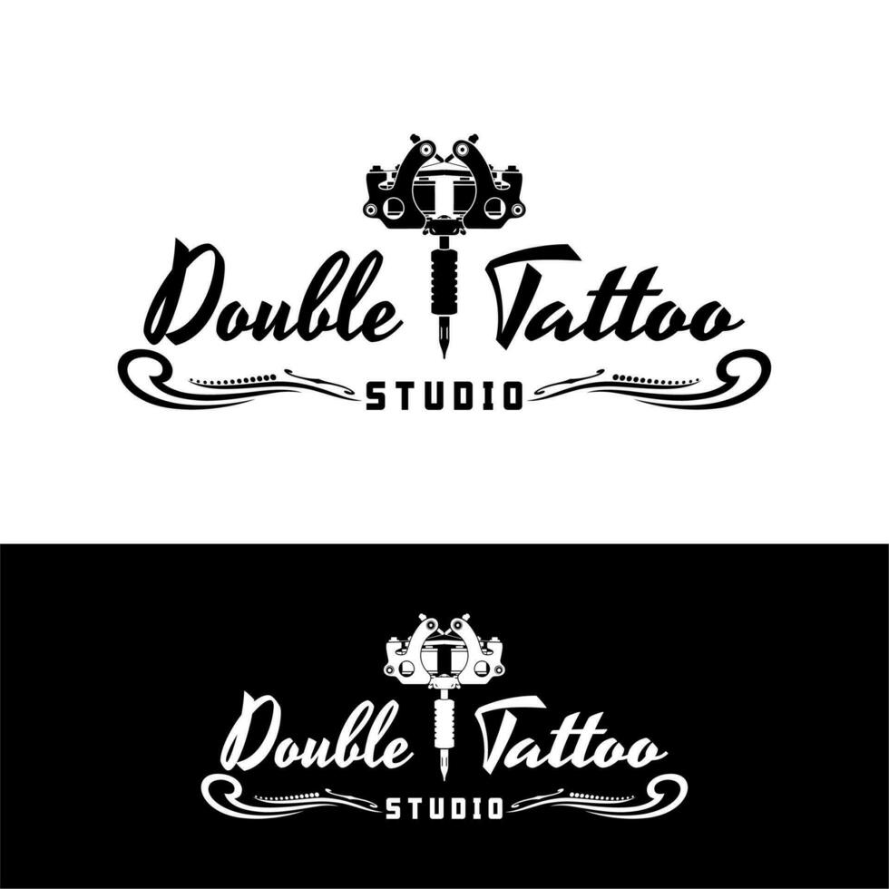 Double Tattoo Typography With Tattoo Machine For Tattoo Studio Company Logo vector