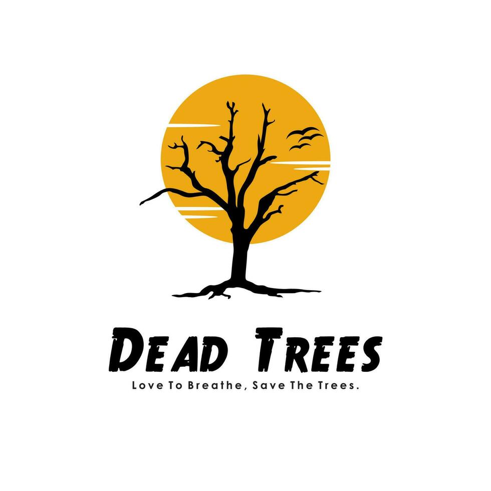 Old Drying Tree With Full Moon Logo Design, Dead Tree Silhouette At Full Moon vector