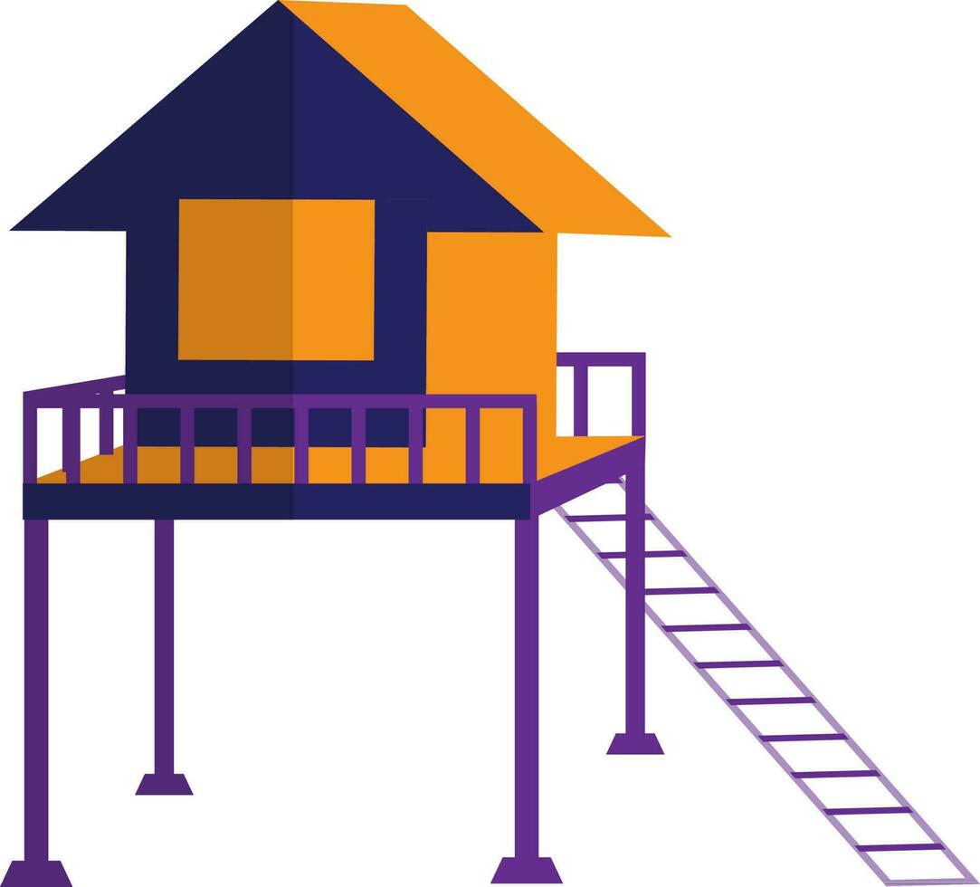 Illustration of lifeguard tower in orange, blue and purple color. vector