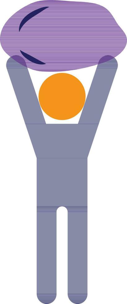 Character of faceless man lifting purple stone. vector
