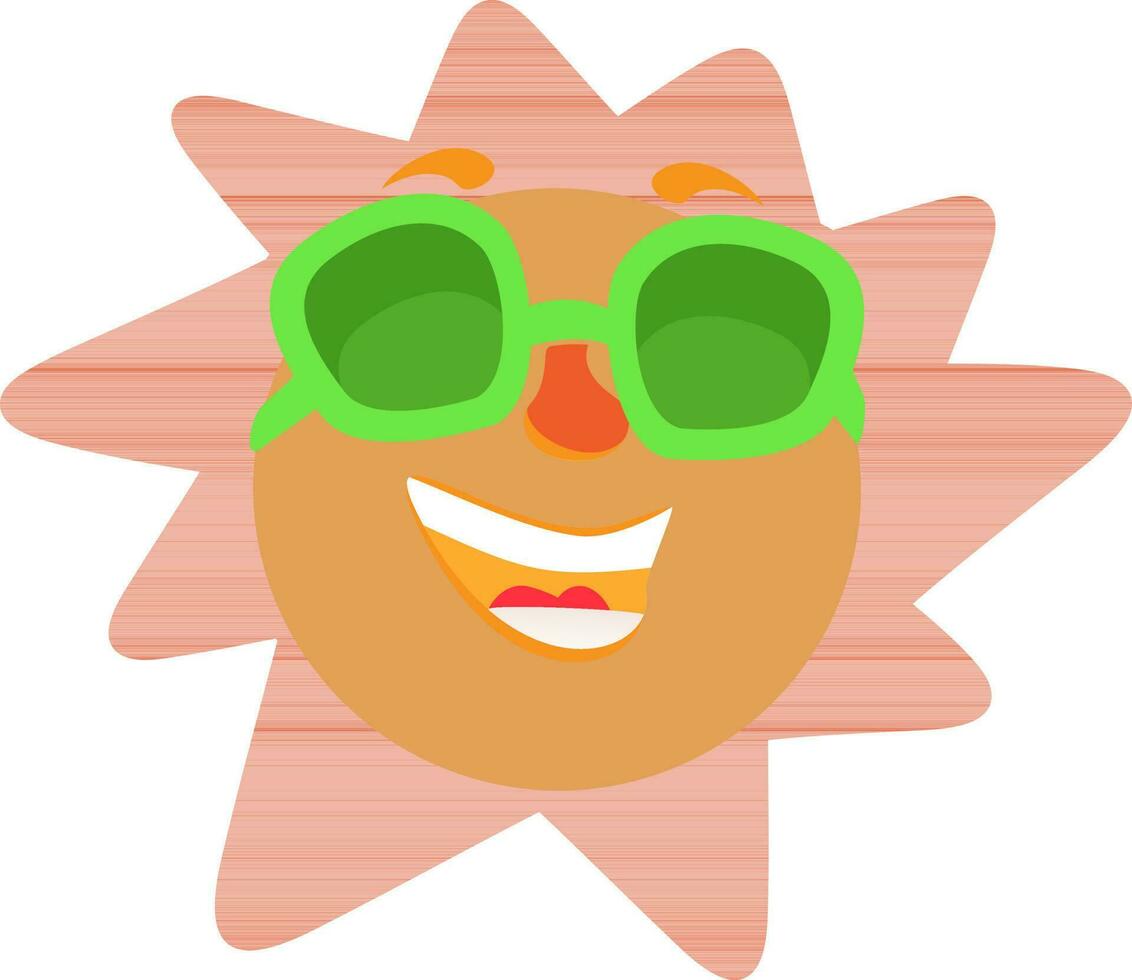 Flat illustration of funny sun with green eye glasses. vector