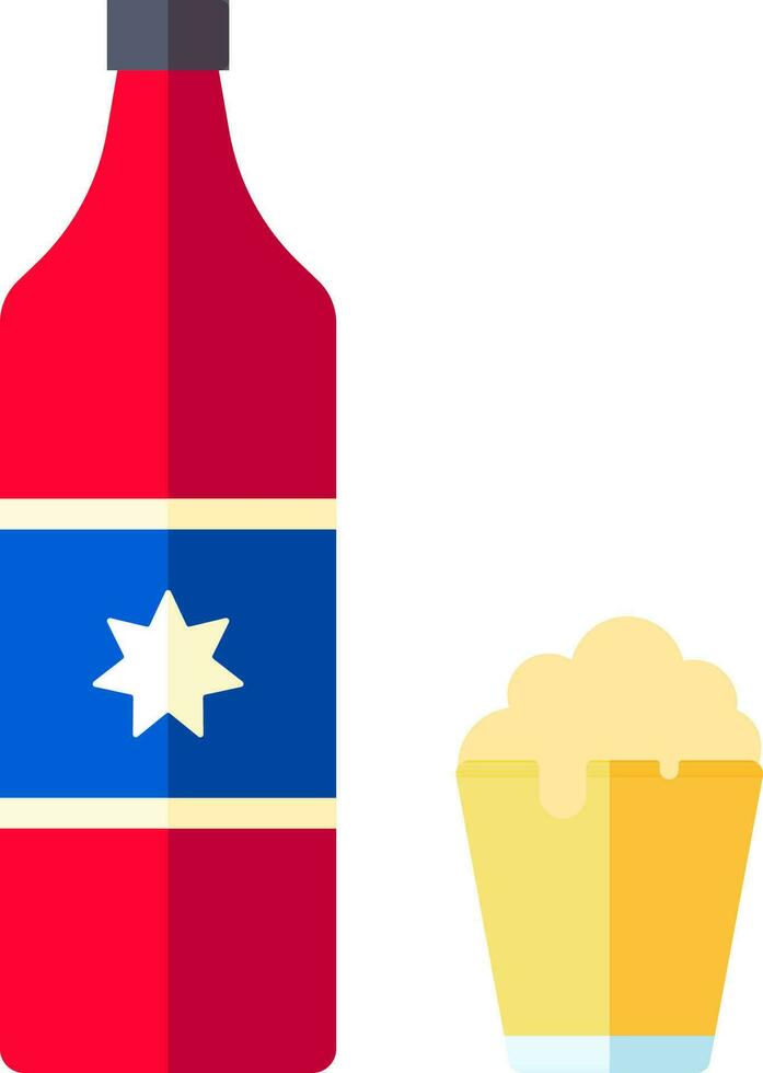 Red and Blue Drink bottle with glass icon flat style. vector