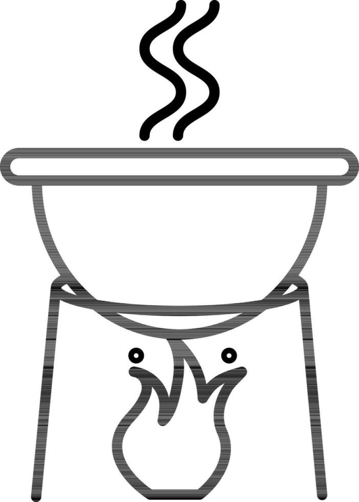 Flat style Hot cooking pot on fire icon in line art. vector