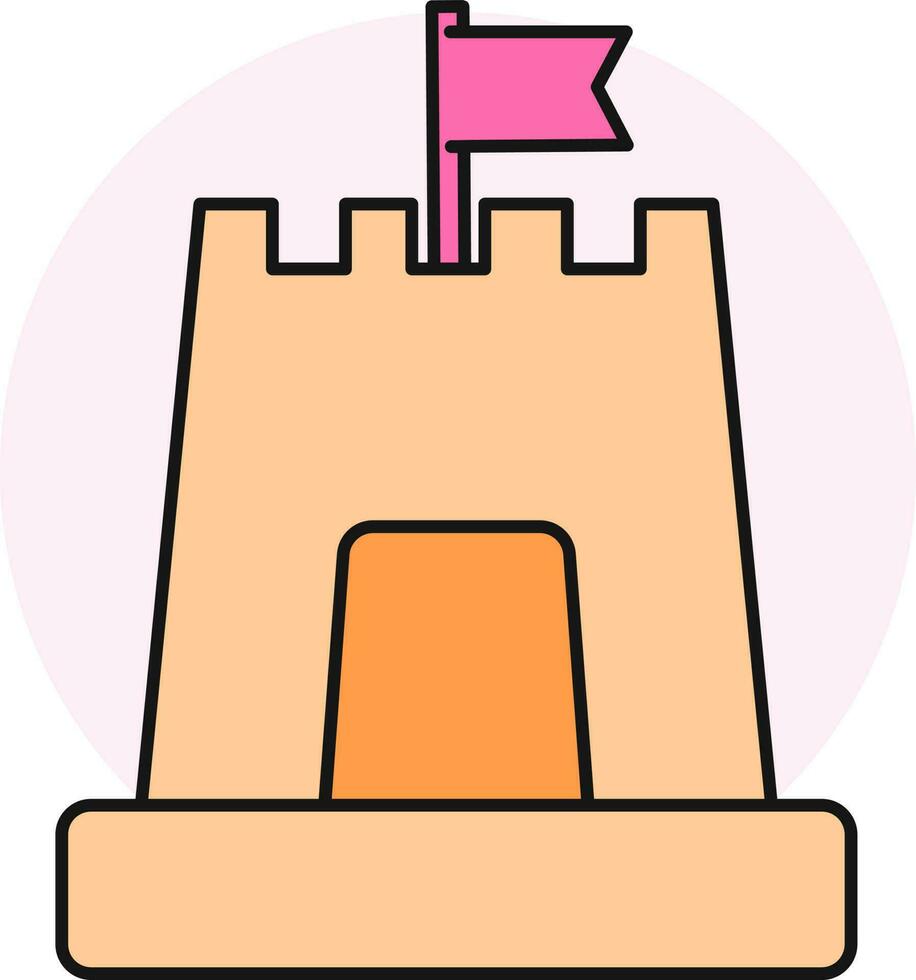 Flag in castle icon in orange color. vector