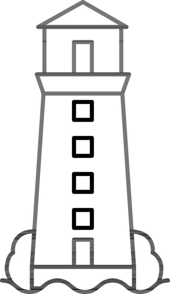 Flat Style Lighthouse Icon in Black Line Art. vector