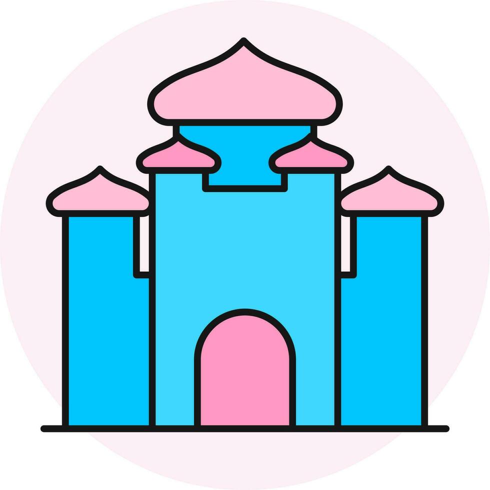 plano estilo castillo icono en rosado y azul color. vector