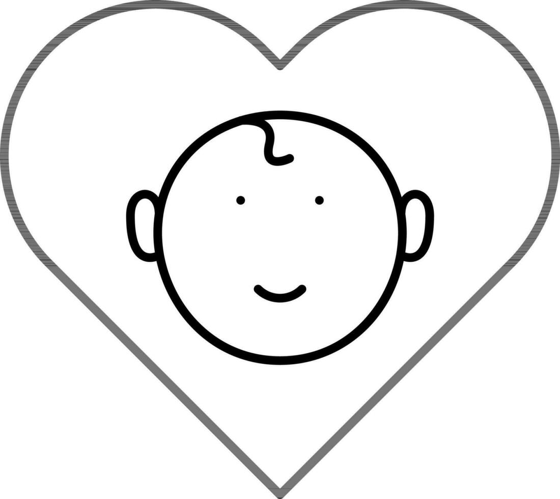 línea Arte ilustración de bebé cara en corazón forma icono. vector