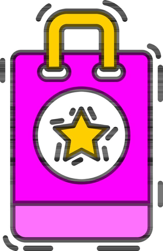 Star on carry bag icon in pink and yellow color. vector
