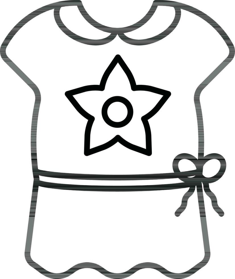 Star on baby bathrobe icon in black line art. vector